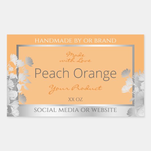 Floral Product Label Peach Light Orange and Silber Rechteckiger Aufkleber (Vorderseite)