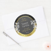 Floral Product Packaging Label Black Gold und Grau Runder Aufkleber (Umschlag)