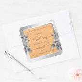 Floral Product Packaging Label Peach Orange Silver Quadratischer Aufkleber (Umschlag)