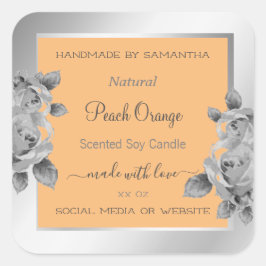 Floral Product Packaging Label Peach Orange Silver Quadratischer Aufkleber