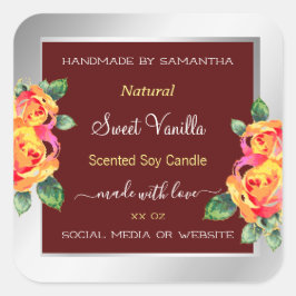 Floral Product Packaging Labels Burgundy Silver Quadratischer Aufkleber