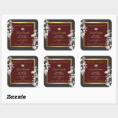 Floral Product Packaging Labels Gold Burgundy Gray Quadratischer Aufkleber (Blatt)