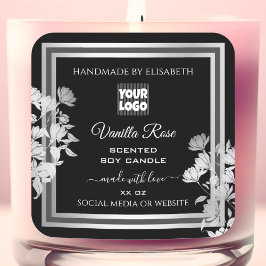 Floral Product Packaging Labels Logo Black Silver Quadratischer Aufkleber