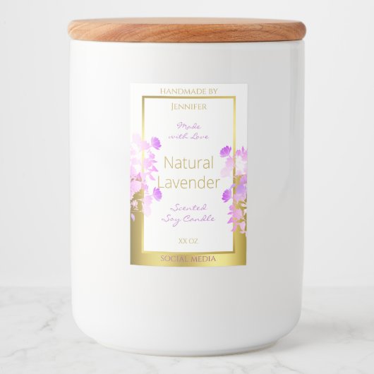 Floral Product Packaging Labels White Gold Lila Lebensmitteletikett (Vorderseite)