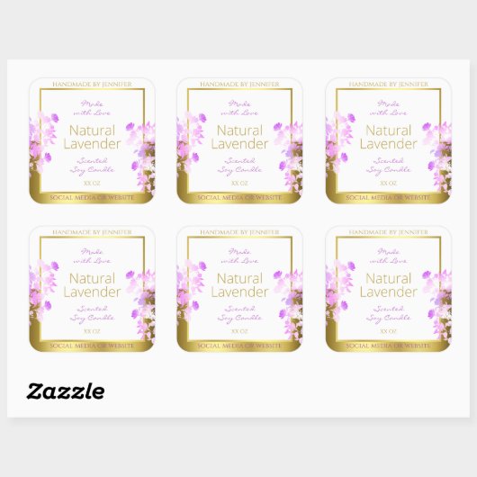 Floral Product Packaging Labels White Gold Lila Quadratischer Aufkleber (Blatt)