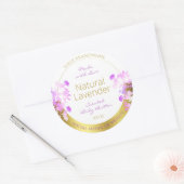Floral Product Packaging Labels White Gold Lila Runder Aufkleber (Umschlag)