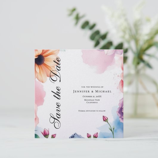 Floral Professional Minimalist Modern Plain Save The Date (Stehend Vorderseite)