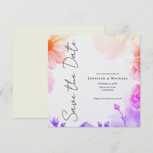 Floral Professional Minimalist Modern Plain Save The Date (Vorne/Hinten)