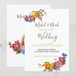 Floral Protea Cockatoo Nachhaltige Bienen Hochzeit Einladung