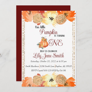 Floral Pumpkin 1. Geburtstag Einladung