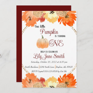 Floral Pumpkin 1. Geburtstag Einladung
