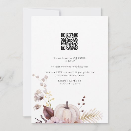 Floral Pumpkin All in 1 Budget QR Code Hochzeit Einladung (Rückseite)