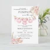 Floral Pumpkin Baby Clothesline Fall Baby Dusche Einladung (Stehend Vorderseite)