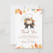 Floral Pumpkin Baby Dusche mit Kariertem Ribbon Dankeskarte (Vorderseite)