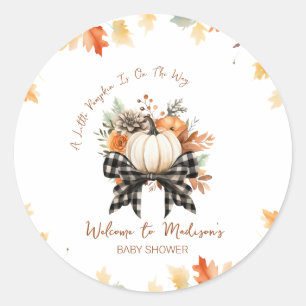 Floral Pumpkin Baby Dusche mit Kariertem Ribbon Runder Aufkleber
