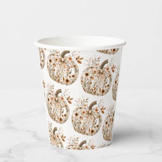 Floral Pumpkin Baby Dusche Pappbecher (Vorderseite)