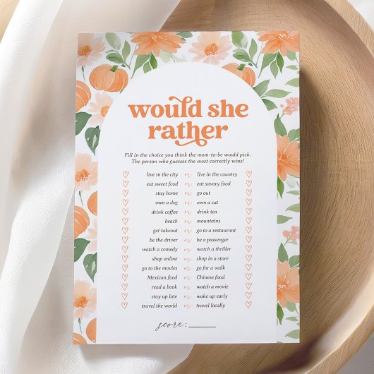 Floral Pumpkin Baby Dusche würde sie eher Spiel Einladung