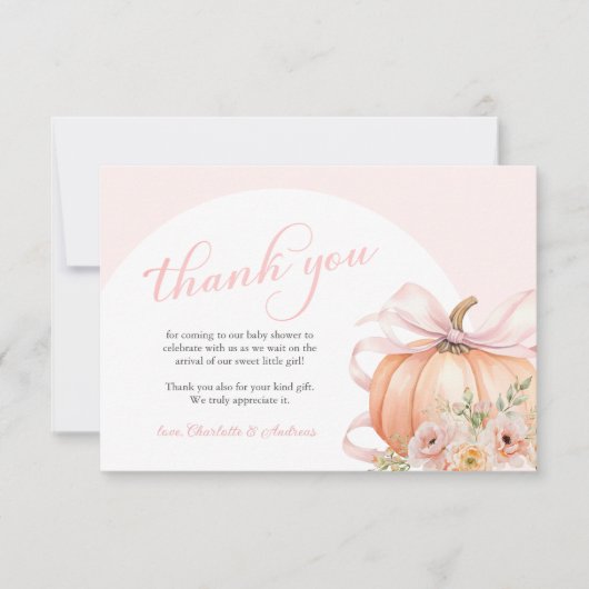 Floral Pumpkin Bow Baby Dusche Dankeskarte (Vorderseite)