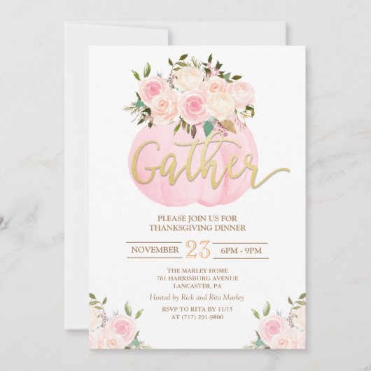 Floral Pumpkin Erntedank Dinner Einladung (Vorderseite)