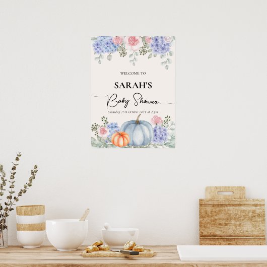 Floral Pumpkin Fall Baby Dusche Begrüßungszeichen Poster (Küche)