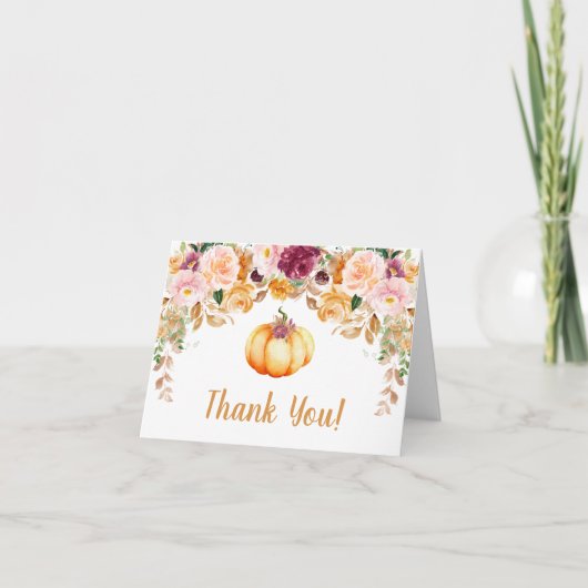 Floral Pumpkin Fall Baby Dusche Danke Karte (Vorderseite)