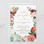 Floral Pumpkin Fall Baby Duwer Gender Neutral Einladung (Vorne/Hinten)
