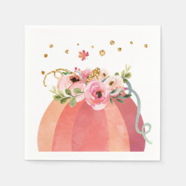 Floral Pumpkin Fall Girl Pink Gold Geburtstag Serviette