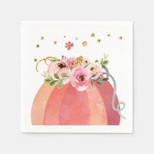 Floral Pumpkin Fall Girl Pink Gold Geburtstag Serviette