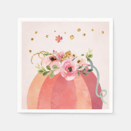 Floral Pumpkin Fall Girl Pink Gold Geburtstag Serviette