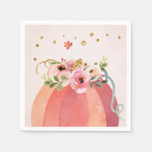 Floral Pumpkin Fall Girl Pink Gold Geburtstag Serviette
