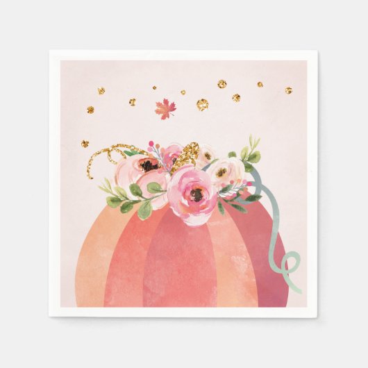 Floral Pumpkin Fall Girl Pink Gold Geburtstag Serviette (Vorderseite)