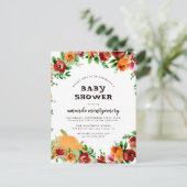 Floral Pumpkin Fall Themed Baby Dusche Einladungspostkarte (Stehend Vorderseite)