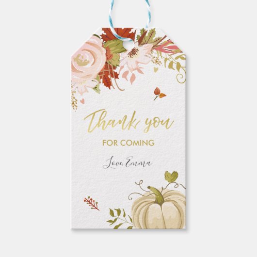 Floral Pumpkin Gefallen Tag Herbst Danke Geschenkanhänger (Vorderseite)