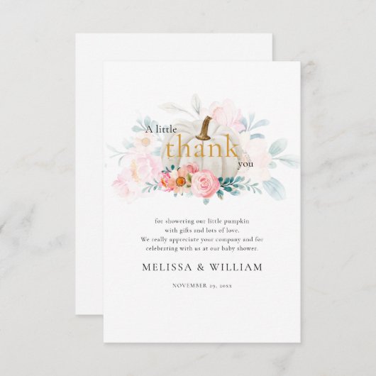 Floral Pumpkin Girl Babydusche Fall Dankeskarte (Vorne/Hinten)