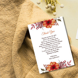 Floral Pumpkin Herbst Baby Dusche Danke Karte