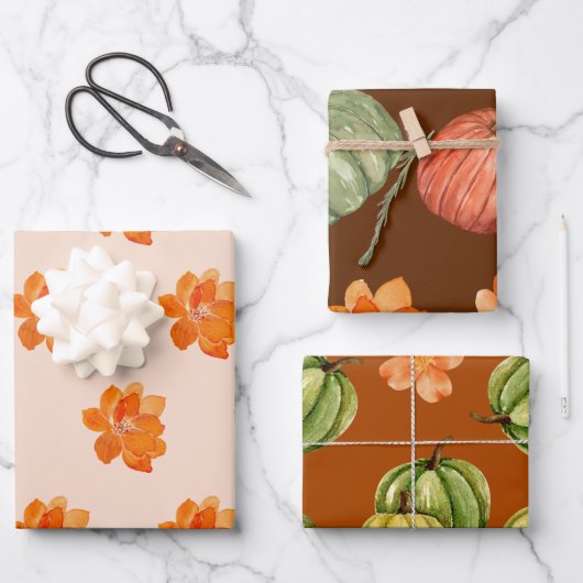 Floral Pumpkin Herbst Geschenkpapier Set (Vorderseite)