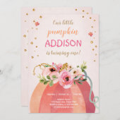 Floral Pumpkin Herbst Gold Pink Geburtstagskarte Einladung (Vorne/Hinten)