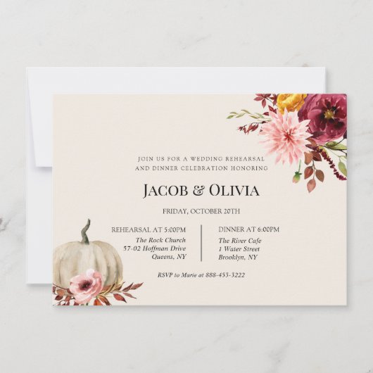 Floral Pumpkin Hochzeit Probe Dinner einladen Einladung (Vorderseite)