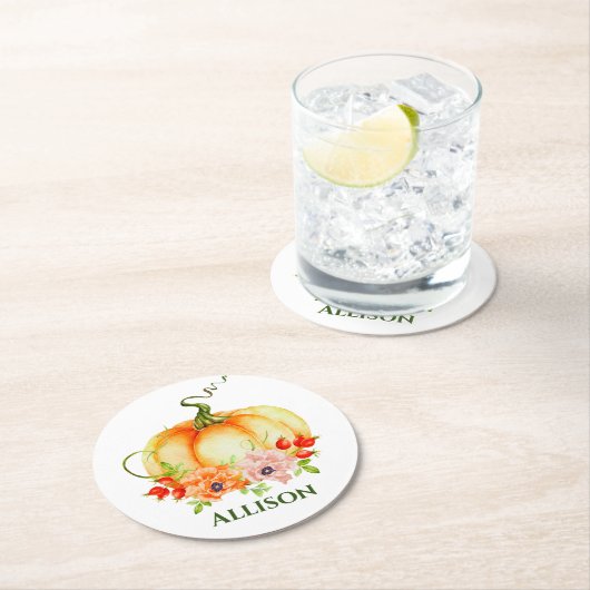 Floral Pumpkin Runder Pappuntersetzer (Vor Ort)