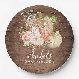 Floral Pumpkin Rustic Wood Fall Baby Dusche Pappteller