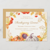 Floral Pumpkin Sunflower Erntedank Dinner Einladung (Vorne/Hinten)