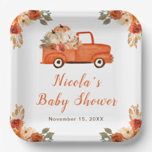 Floral Pumpkin Truck Kinderdusche Pappteller
