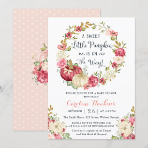 Floral Pumpkin Wreath Blush Glitzer Baby Showdusch Einladung