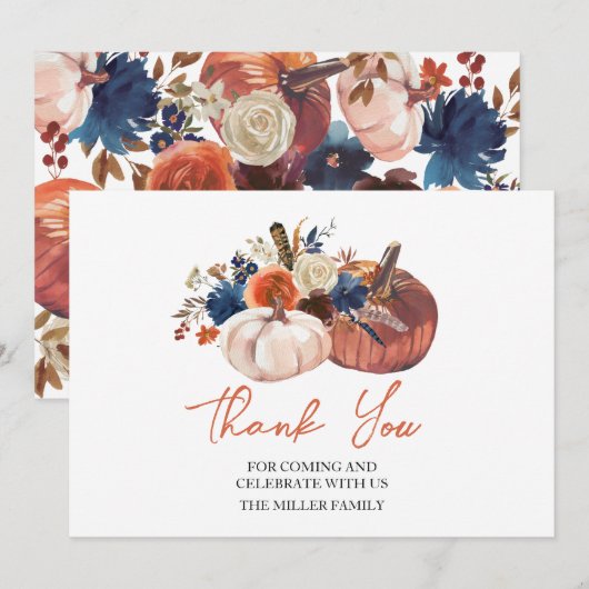 Floral Pumpkins autumn Thank you card Dankeskarte (Vorne/Hinten)