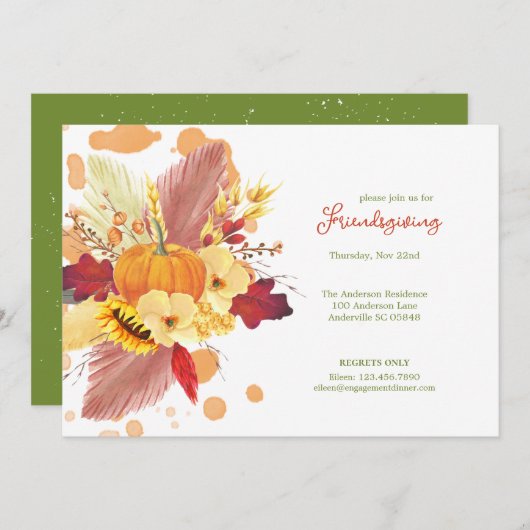 Floral Pumpkins Friendsgiving-Erntedank Einladung (Vorne/Hinten)