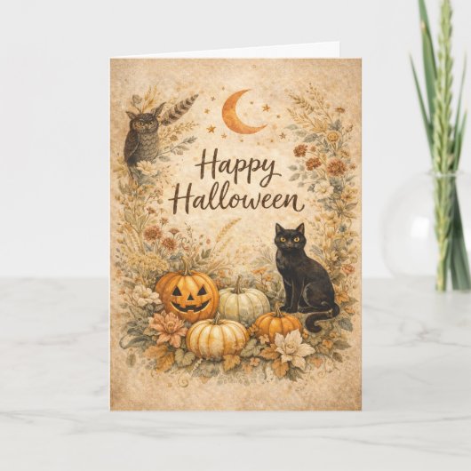 Floral Pumpkins Vintage Boho Halloween Karte (Vorderseite)