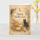Floral Pumpkins Vintage Boho Halloween Karte (Gelbe Blume)