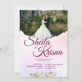 Floral Purple and Pink Elegance Wedding with Photo Einladung