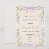 Floral purple babyshower party invitation einladung (Vorne/Hinten)