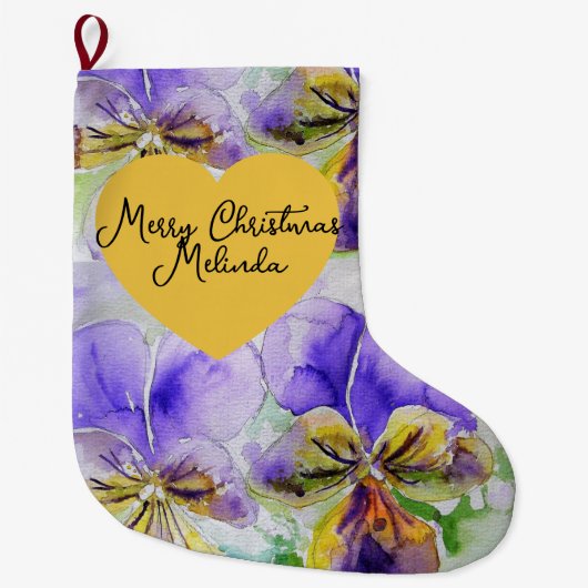 Floral Purple Viola Pansy Christmas Girls Name Großer Weihnachtsstrumpf (Vorderseite)